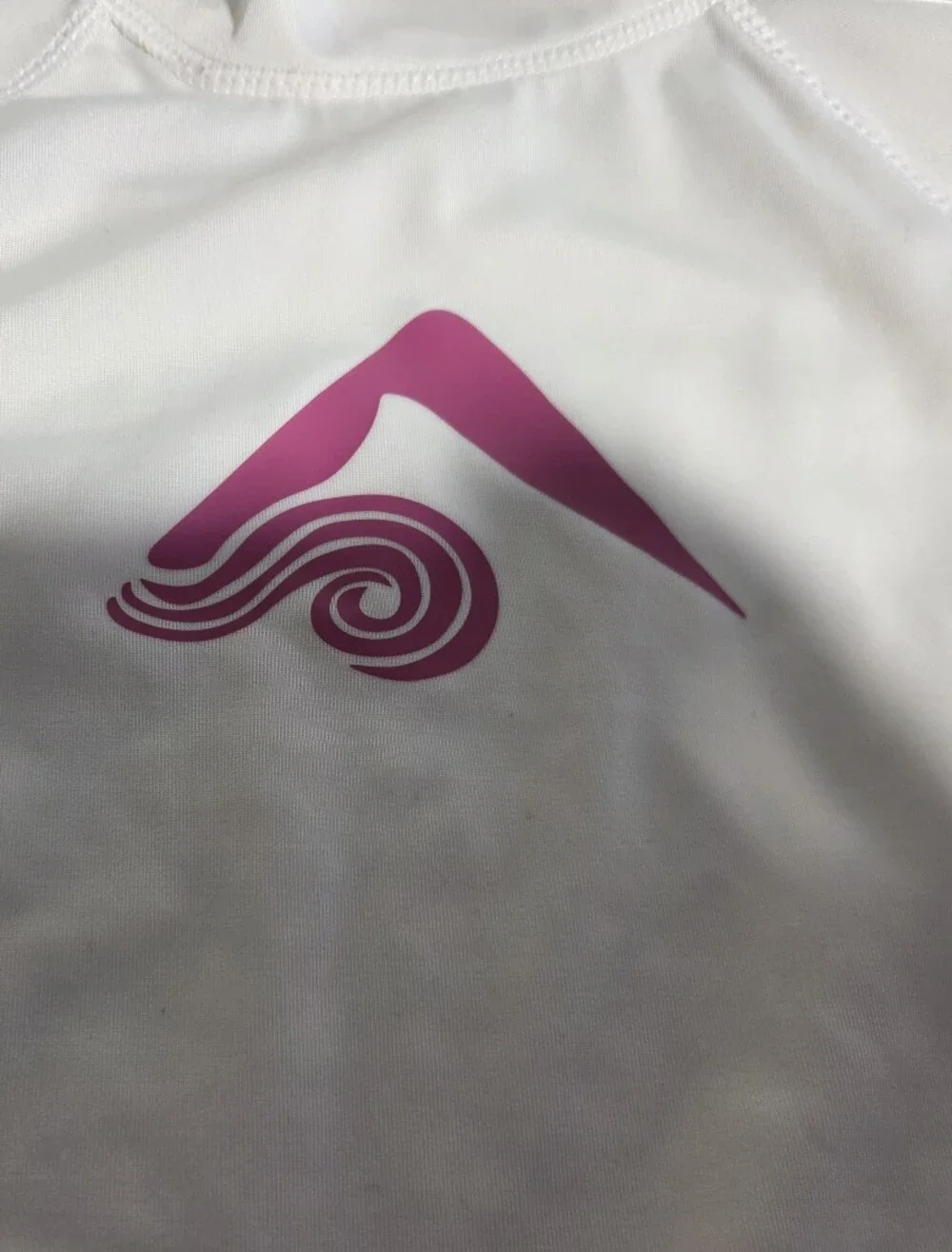 Kanu Surf White Kids Swim Top with Pink Logo
